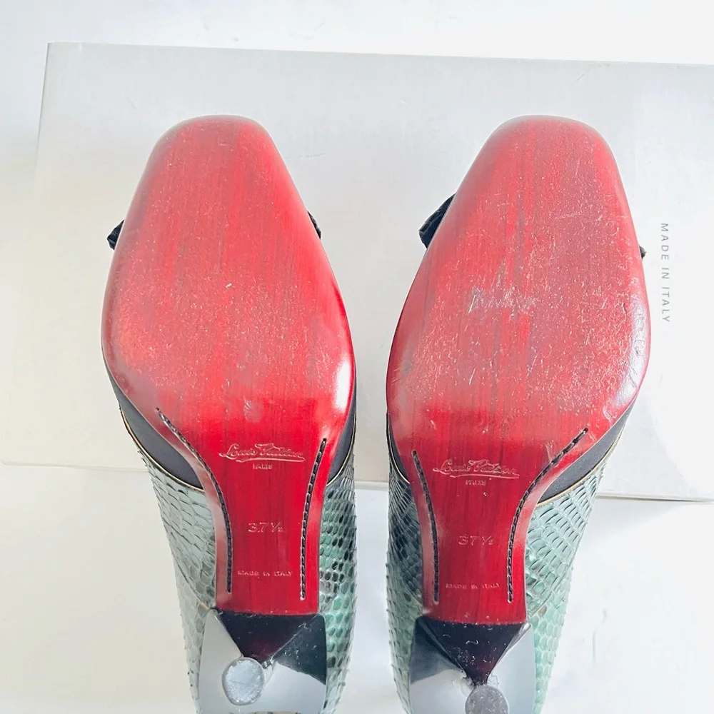 Louis Vuitton green python Mary Jane heels 37.5